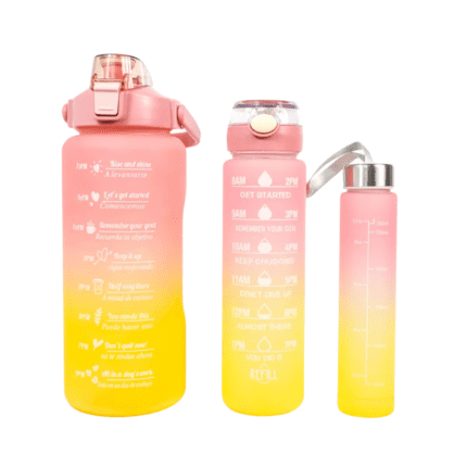 Kit 3 Garrafas Squeeze Rosa Claro e Amarelo